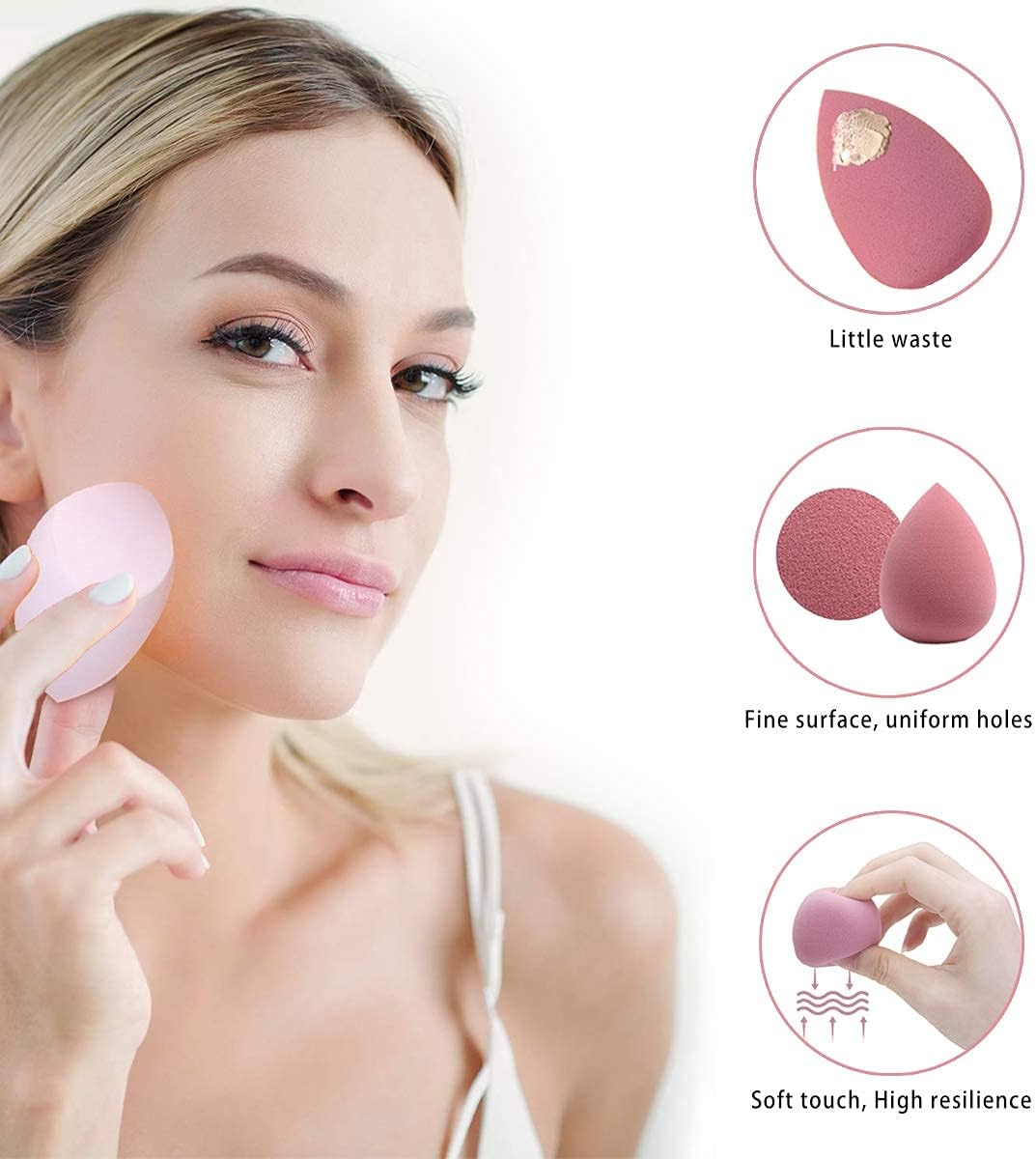 4 Pcs Professional Beauty Makeup Sponges Blender Set With Spring Holder And Storage Case, Foundation Blending Blender Flawless for Cream, Powder and Liquid, Pink