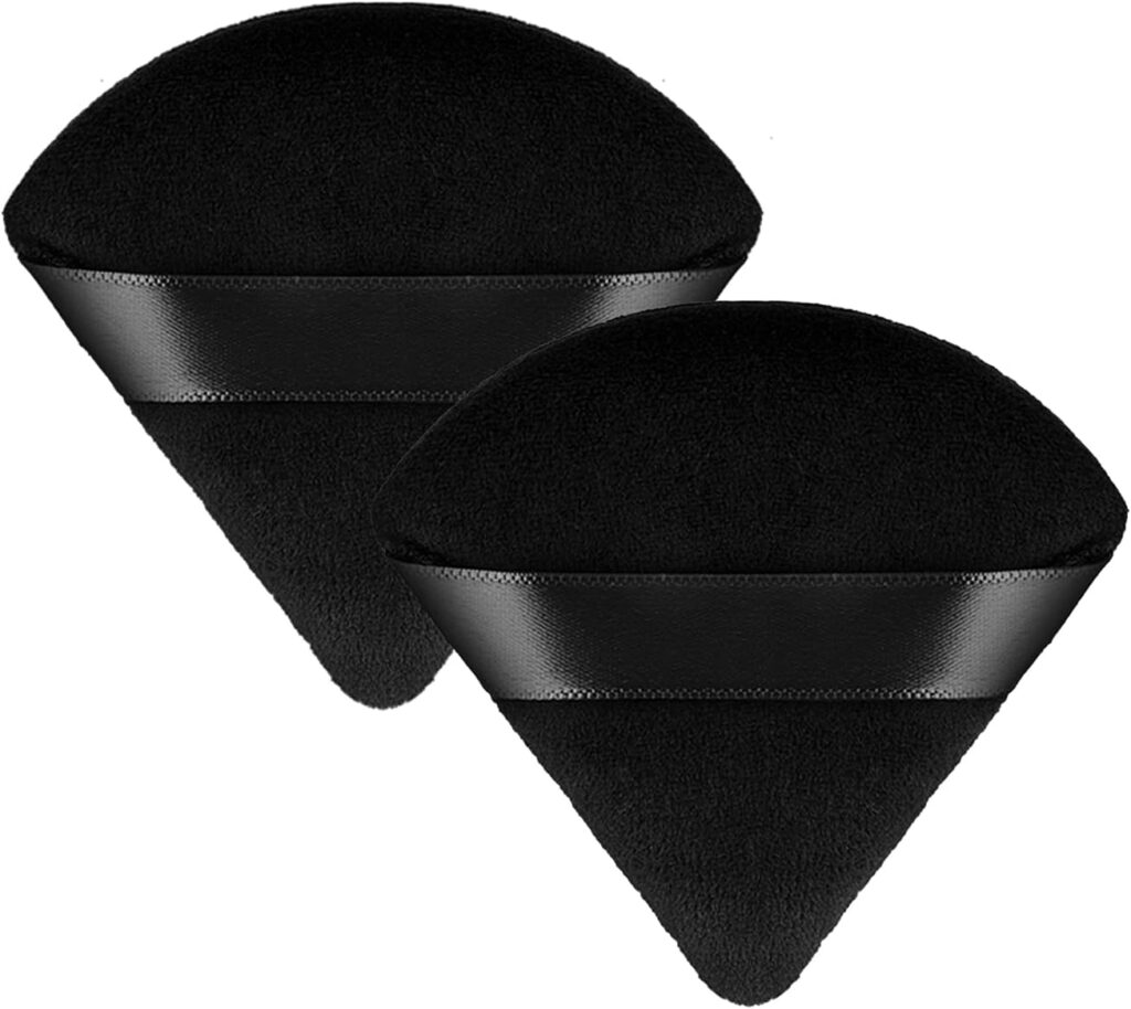 Kahki 2Pcs Powder Puff Triangle Makeup Puff Soft Cosmetic Sponge Reusable Makeup Powder Sponges with Strap for Loose Powder Foundation Eyes Corners Wet Dry Makeup (Black)