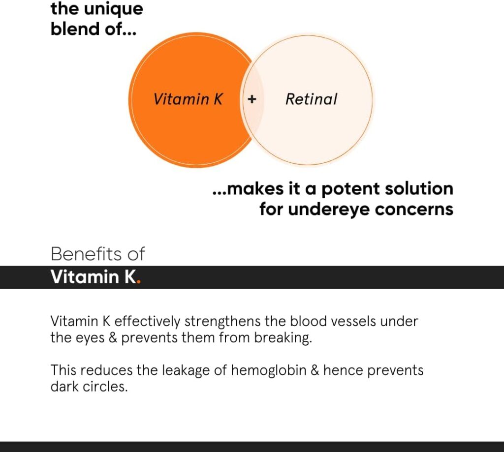 Minimalist Vitamin K + Retinal 01% Under Eye Cream | Reduces Dark Circles, Fine Lines | With Caffeine for Puffiness | For Women  Men | 14 gm