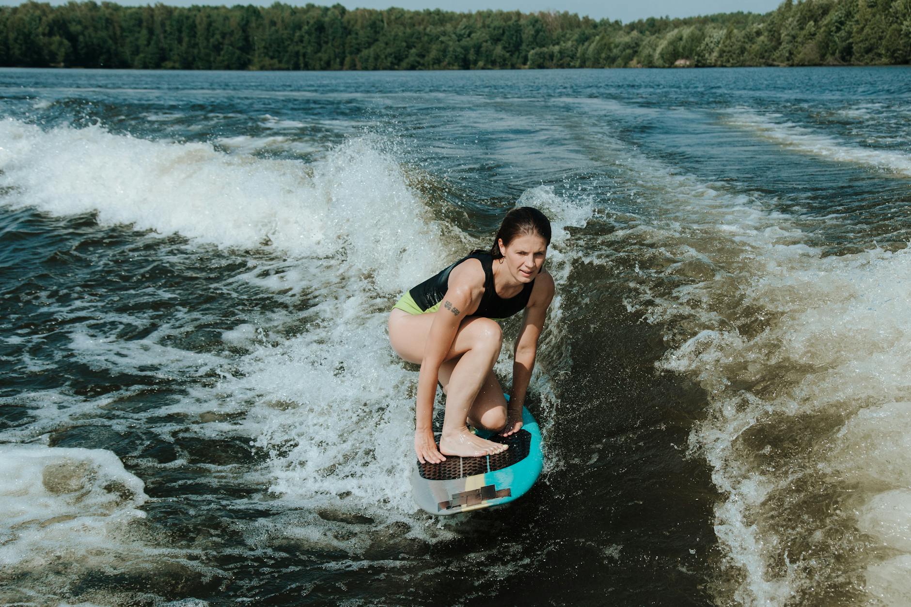 a woman wakesurfing