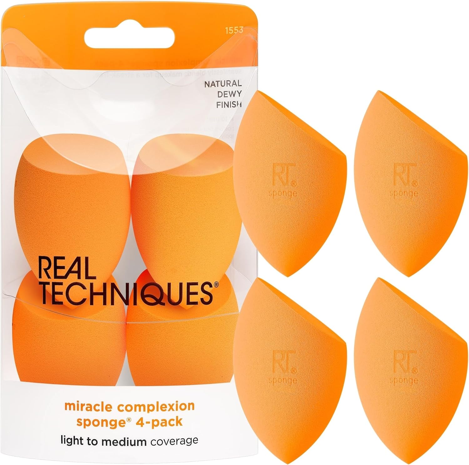 REAL TECHNIQUES Miracle Complexion Sponge (Pack Of 4), Orange, 4 Sponges